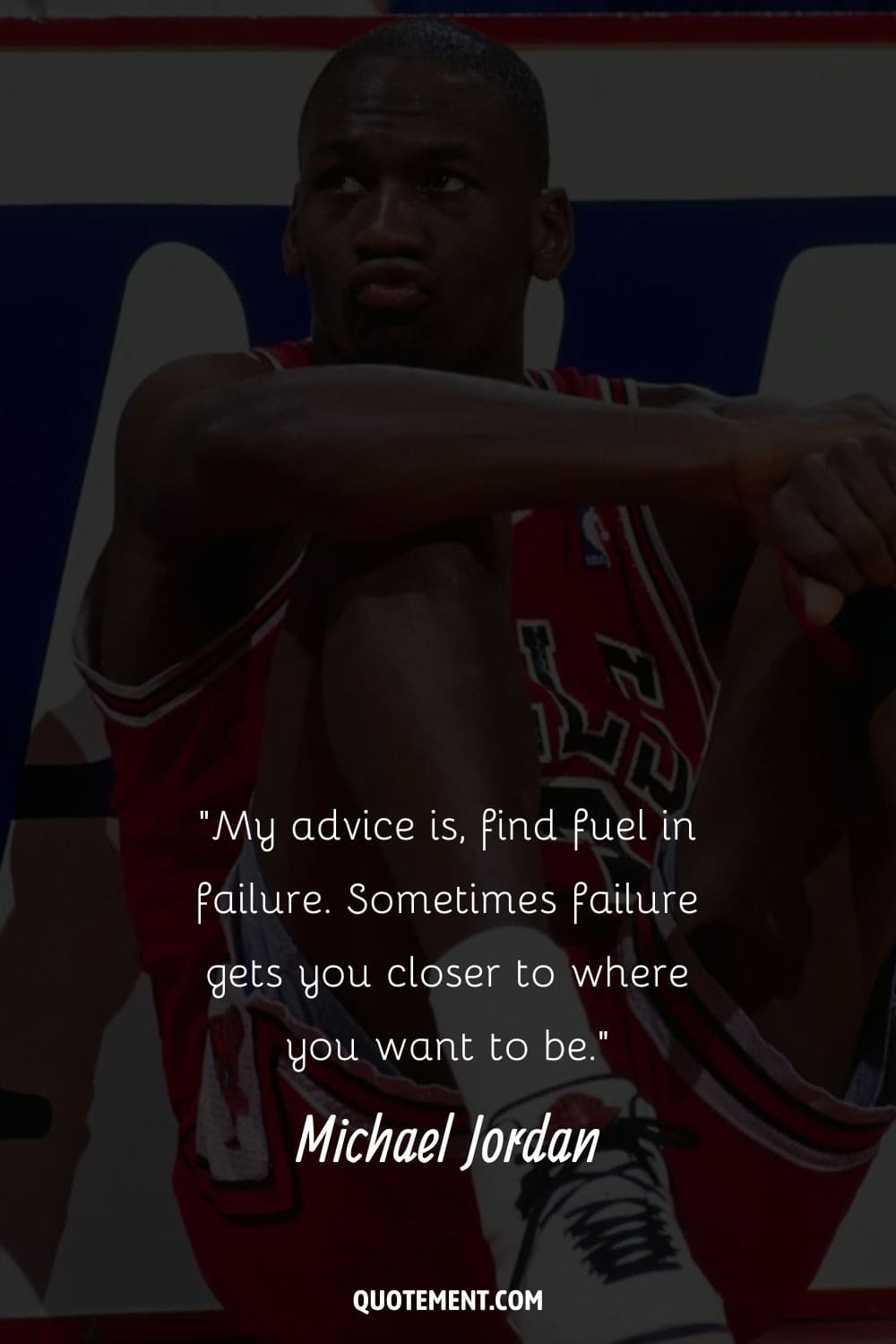 Michael Jordan in a determined seated position representing Michael Jordan fail quote
