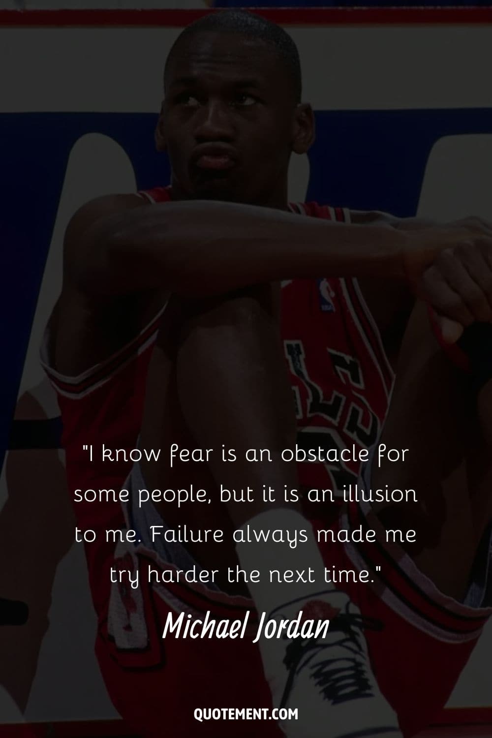 Michael Jordan on the court with his arms on his knees representing Michael Jordan quote on failure