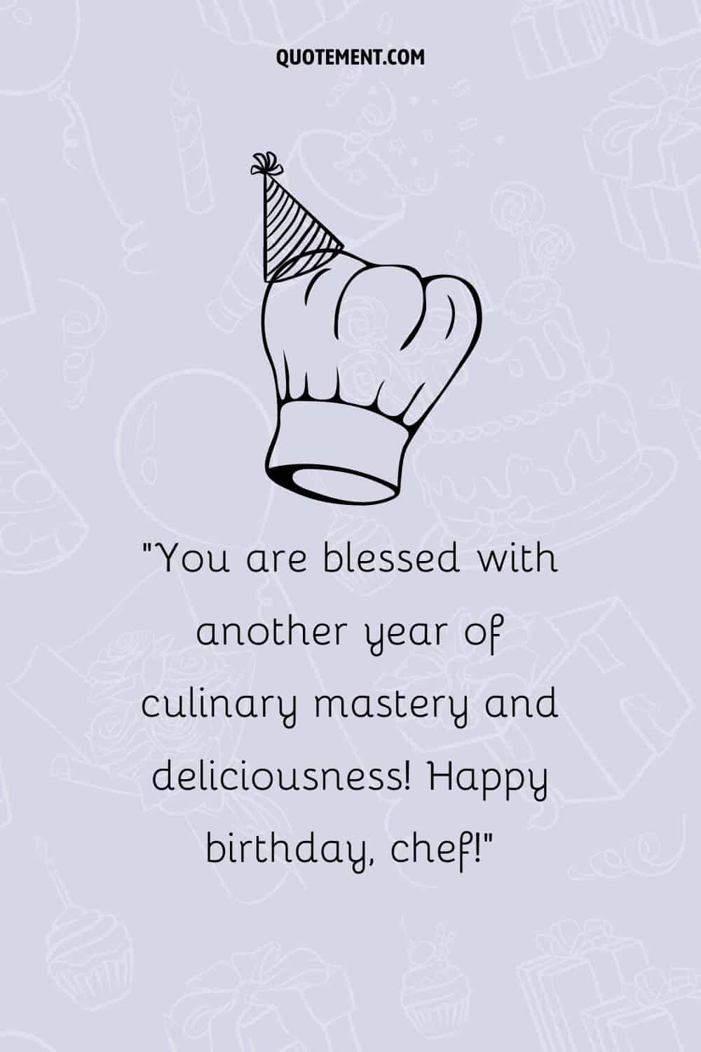 Minimalisti illustration of a chef's hat representing a happy birthday to a chef wish.
