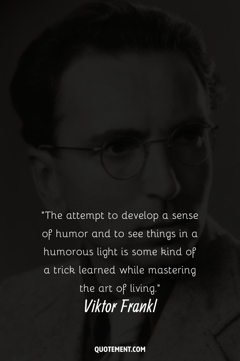 Portrait of Viktor Frankl representing his quote on humor.