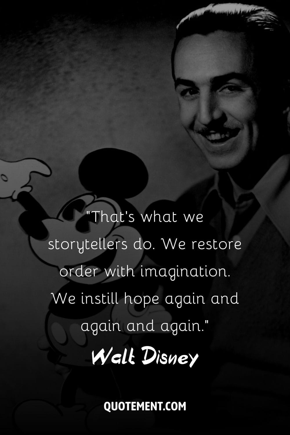 Walt Disney and Mickey's smiles symbolize timeless creativity.