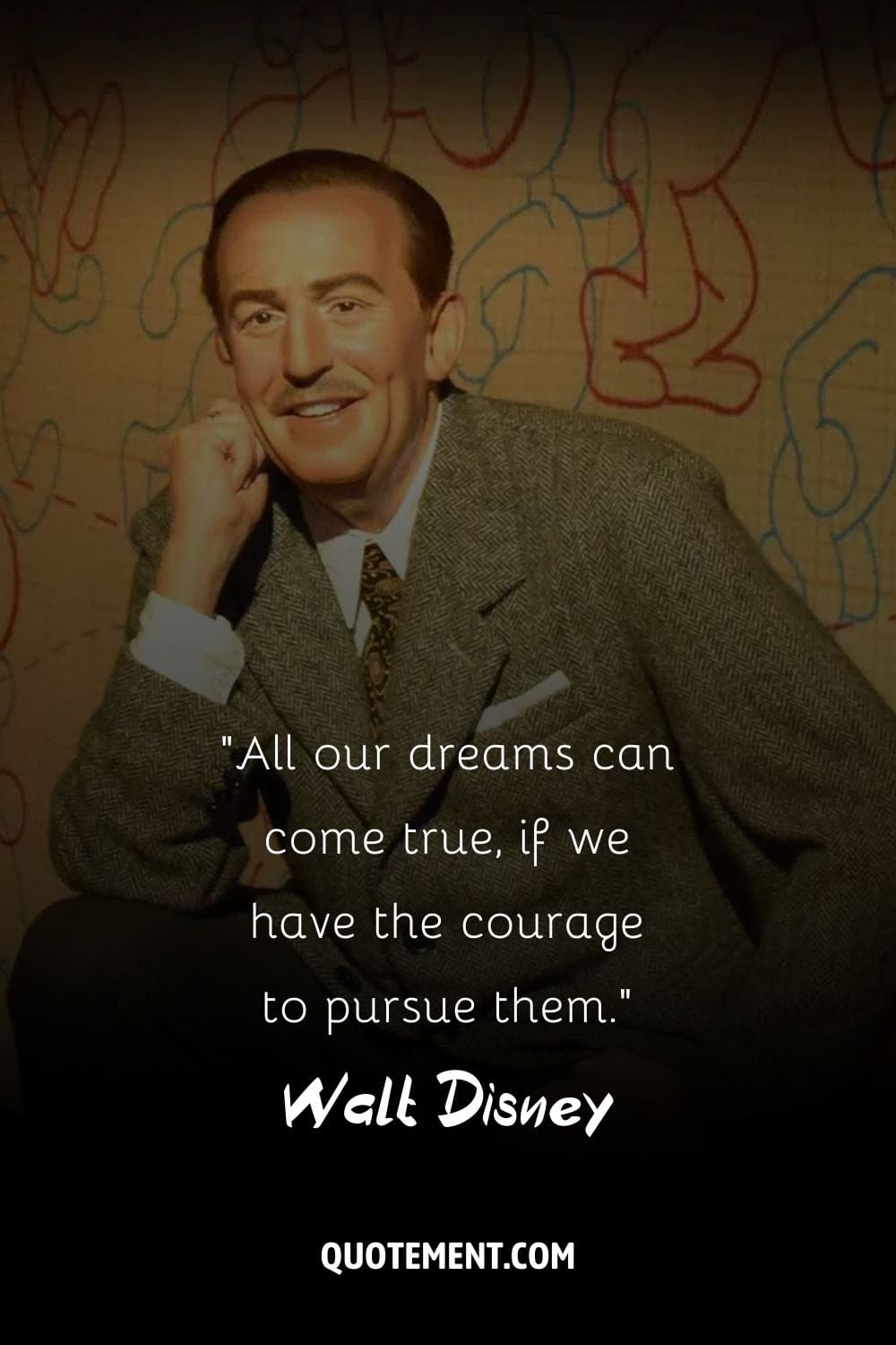 Walt Disney posing for the camera representing Walt Disney motivational quote.