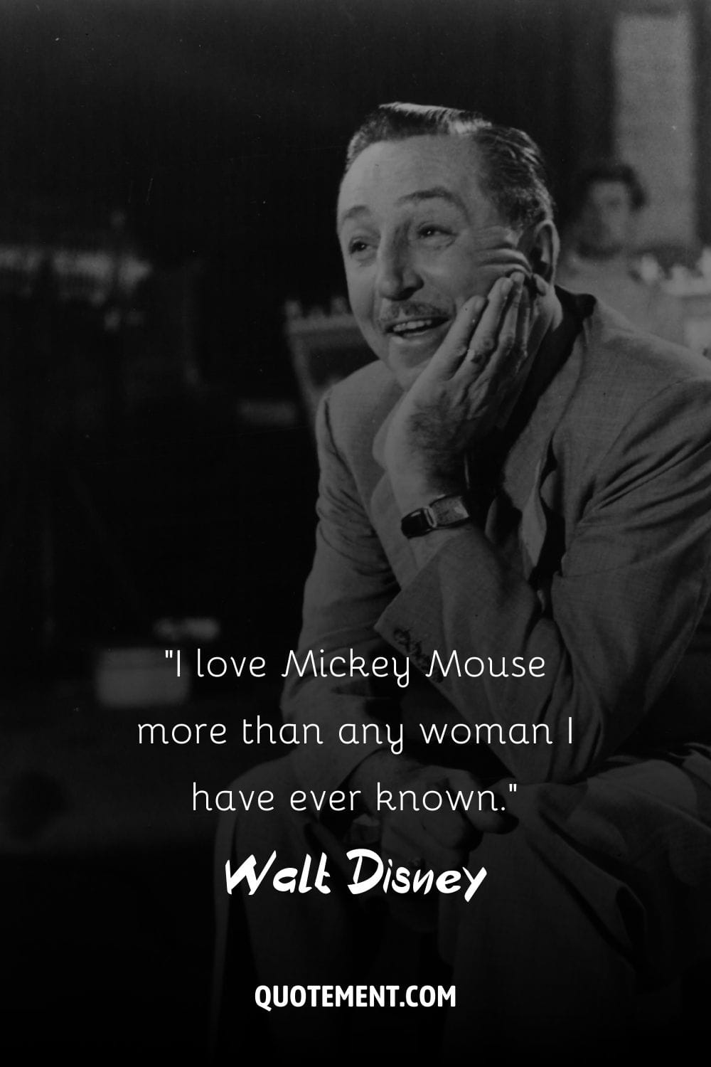 Walt Disney's timeless smile representing Walt Disney love quote.