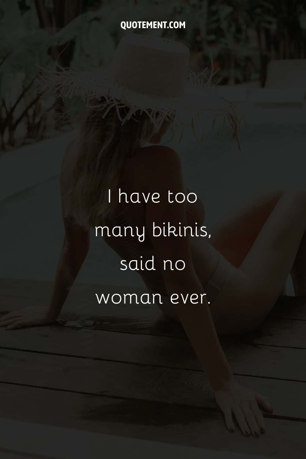 Woman in a bikini wearing a hat representing bikini insta caption.
