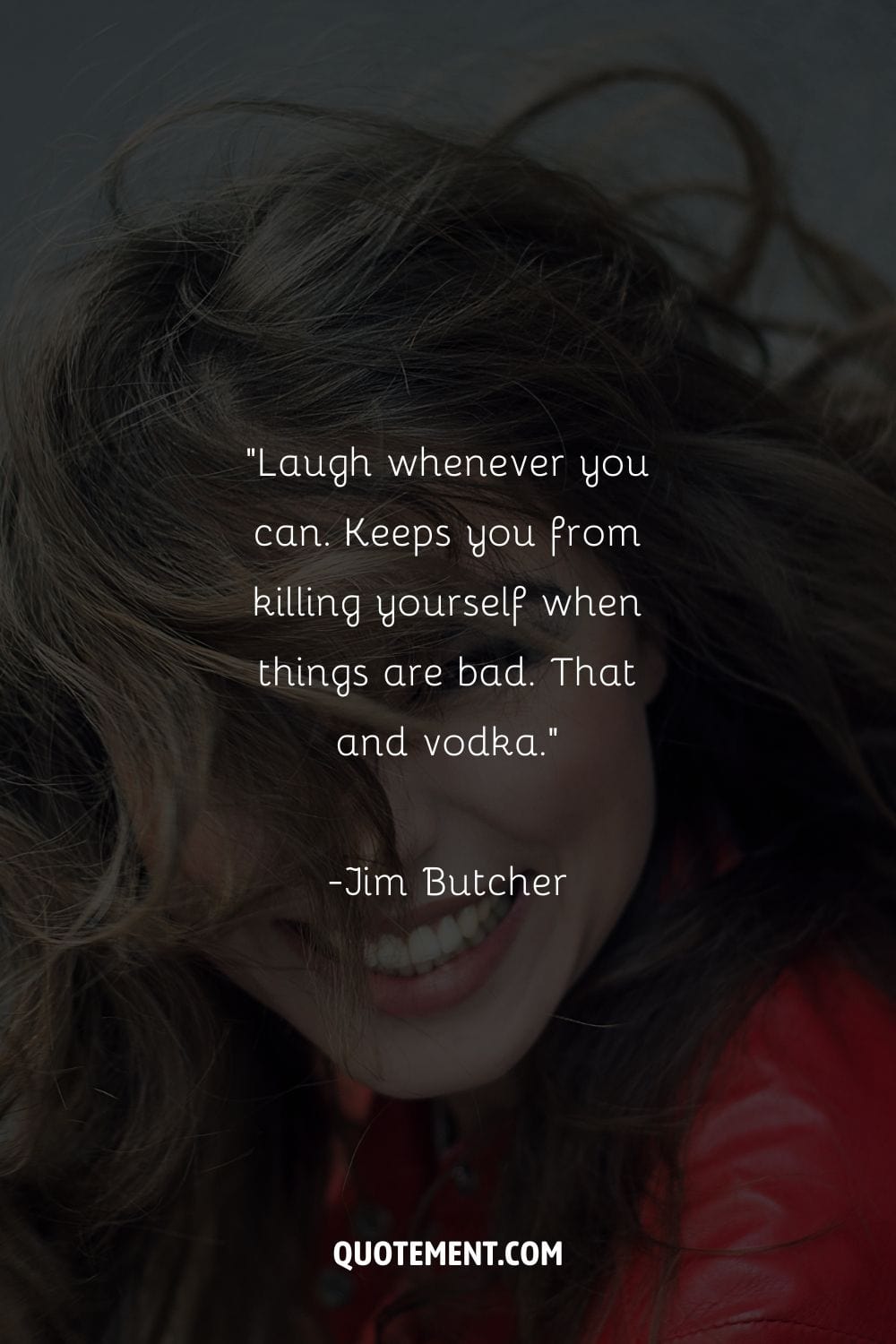 broad smile on a stunning brunette representing funny quote about laughing