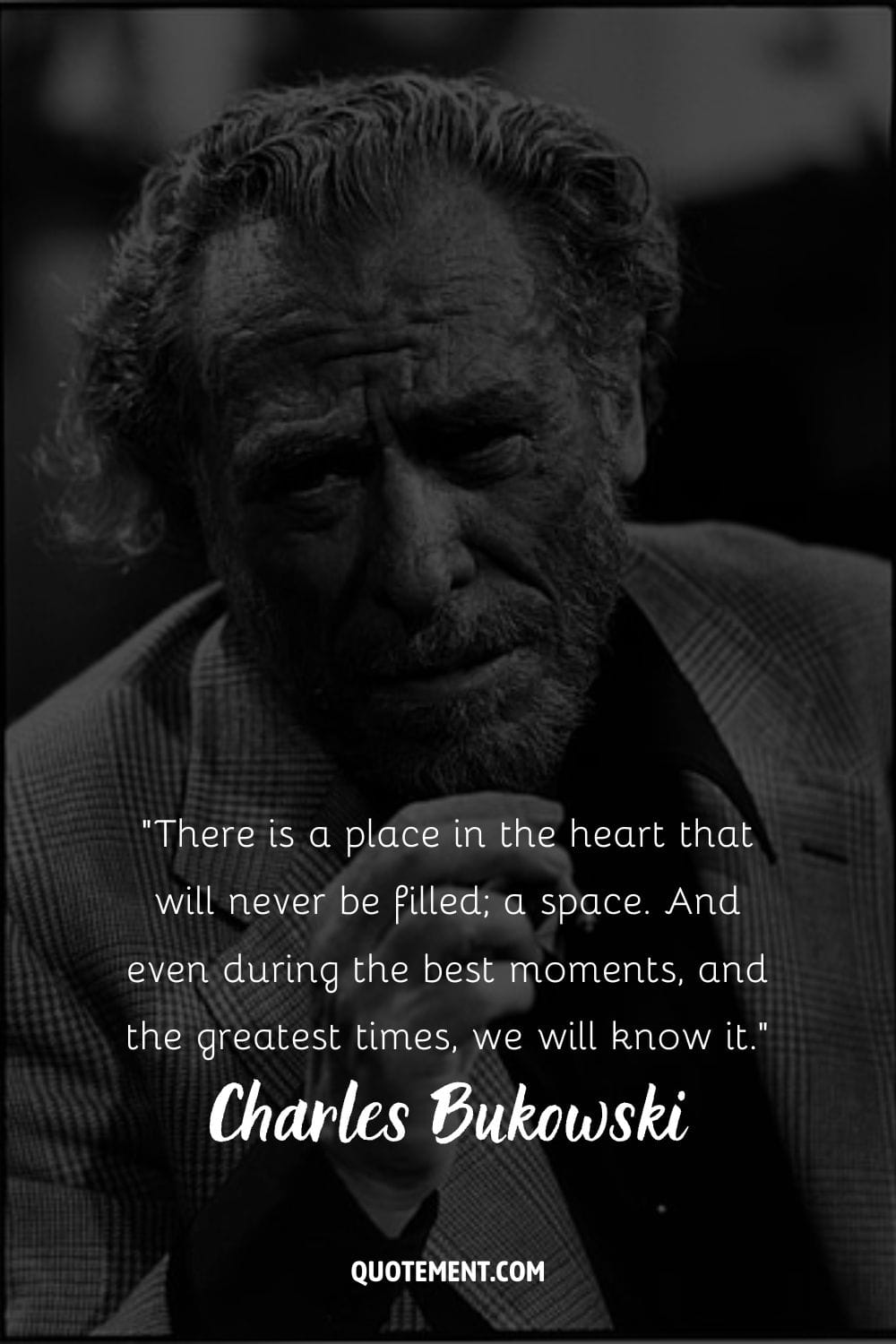Charles Bukowski in a sharp suit, cigarette at the ready
