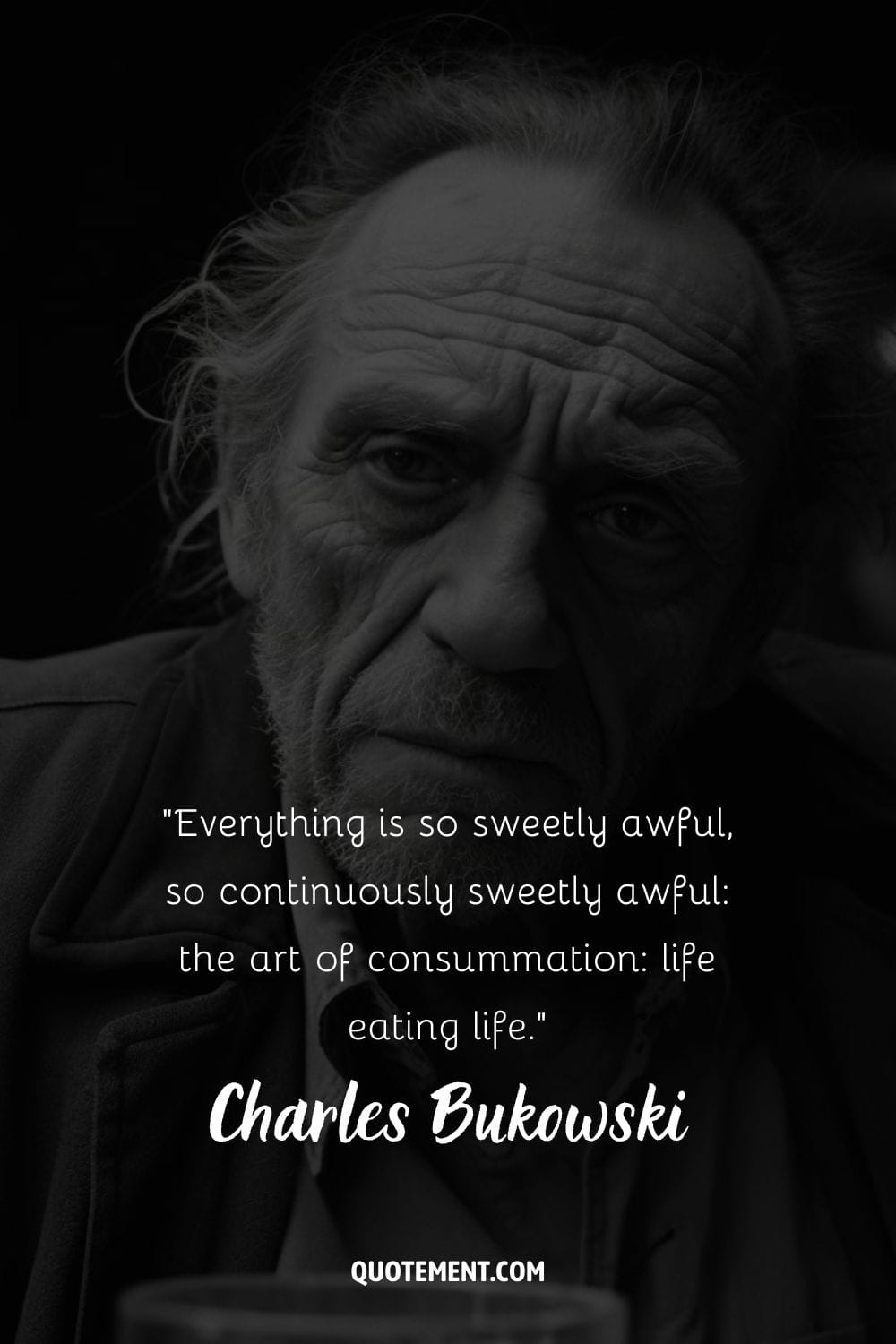 Charles Bukowski's contemplative and focused demeanor