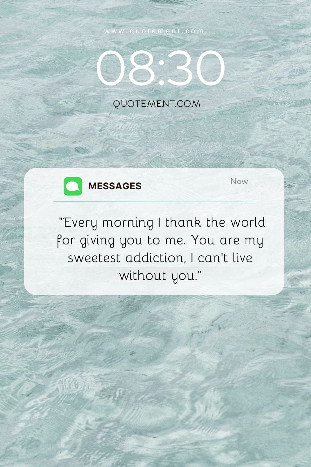 message on a white square with a serene water background