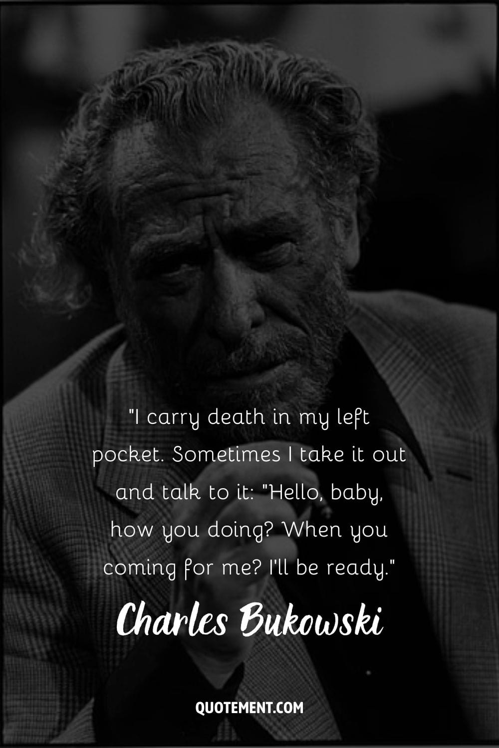 suited Charles Bukowski, cigarette poised