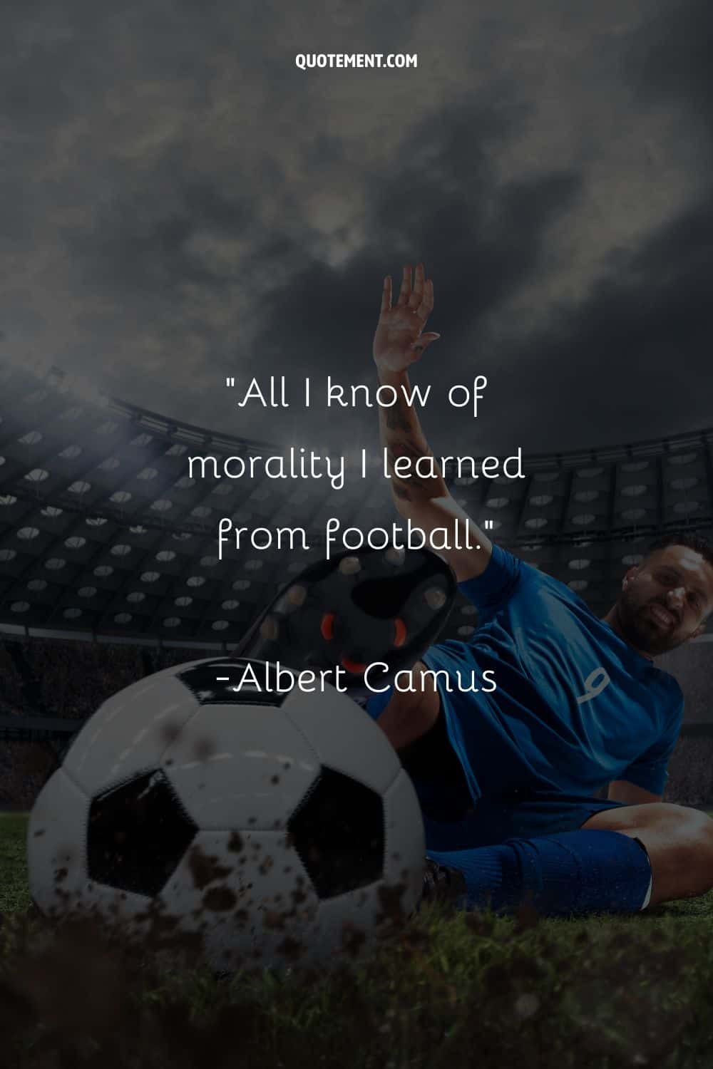 Dedicated player dives for the ball's control representing soccer quote about working hard