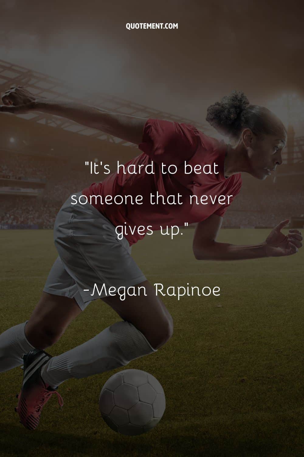 Focused female athlete commands the field representing soccer encouragement quote