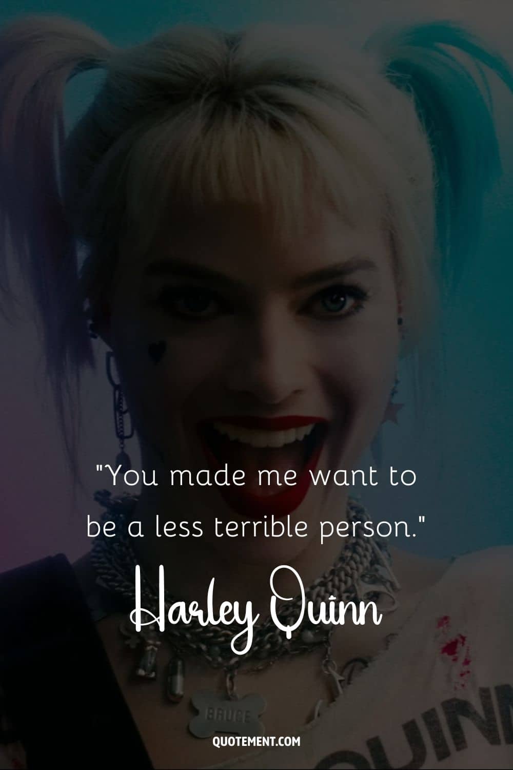 Harley Quinn's wicked grin lights up her mayhem.