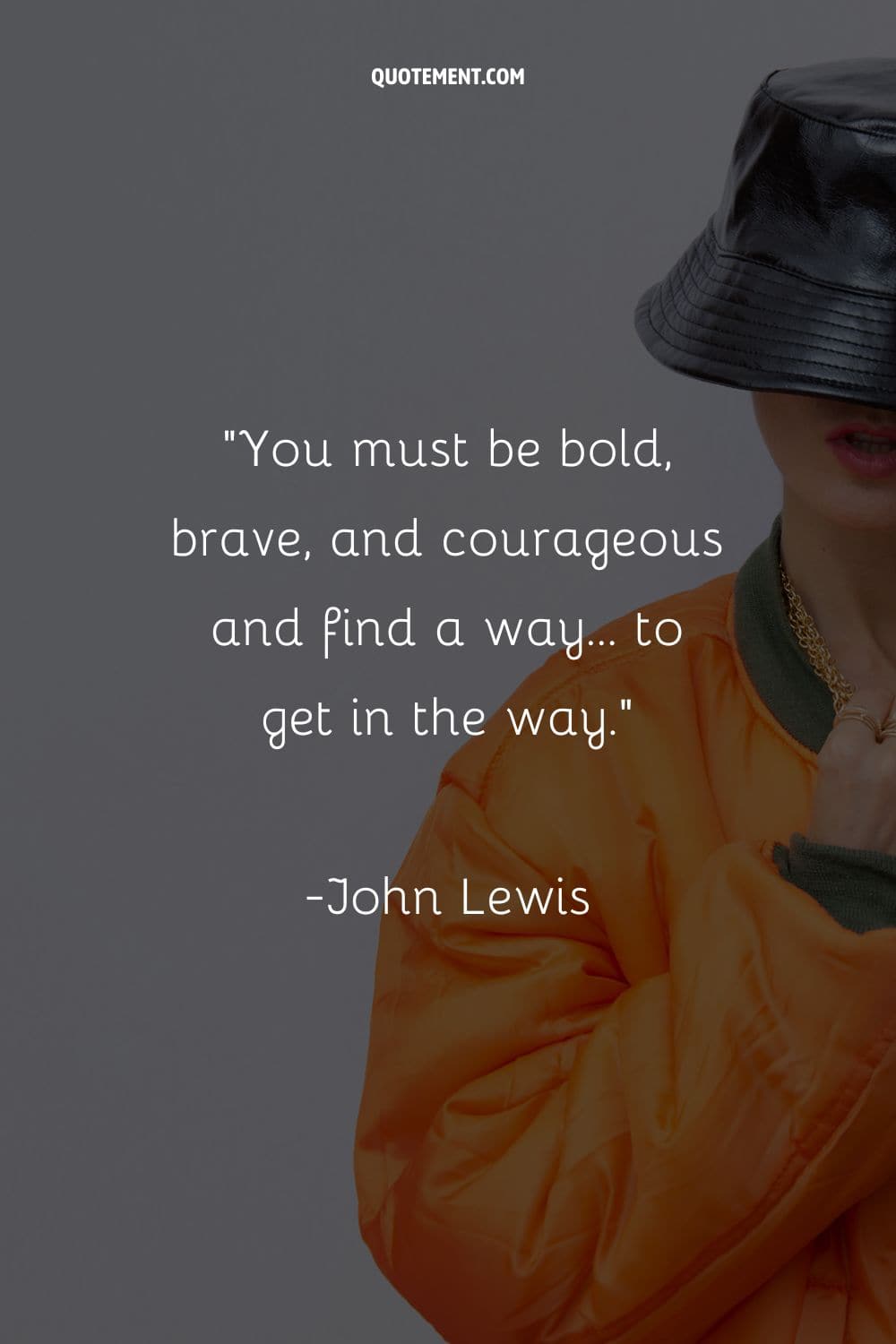 Image of a woman in an orange jacket representing the best swag quote.
