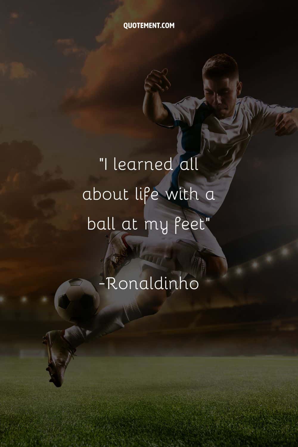 Lights converge on the ball and player representing inspiration soccer quote