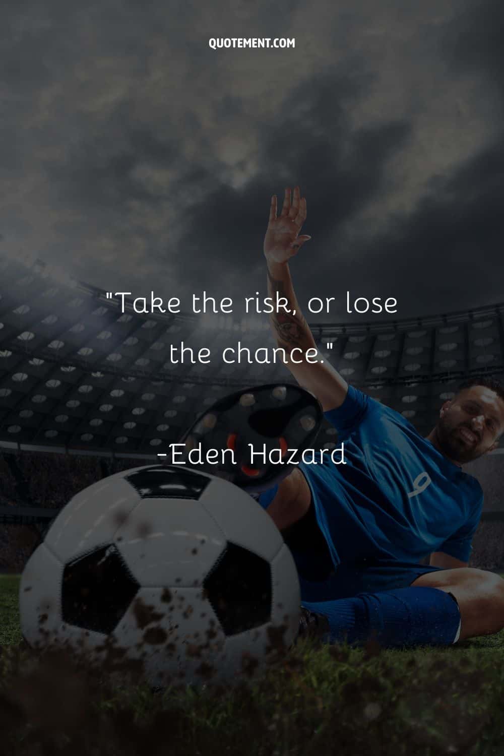 Player's slide, all lights on the game representing sports quote soccer