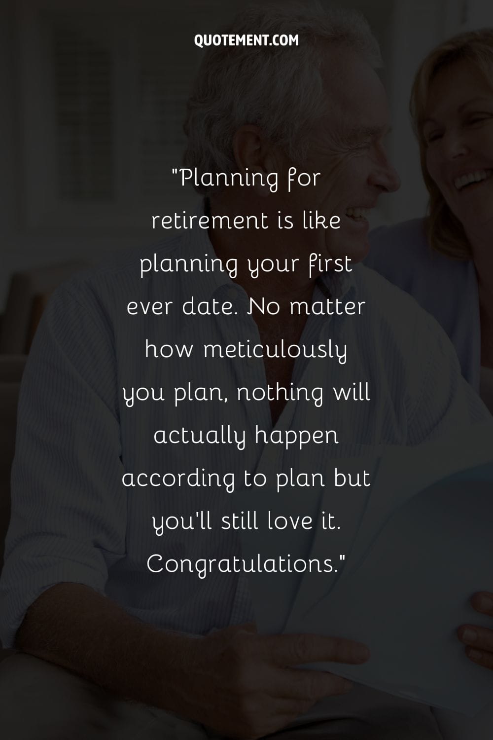Retired couple, forever young at heart representing joke funny retirement quote
