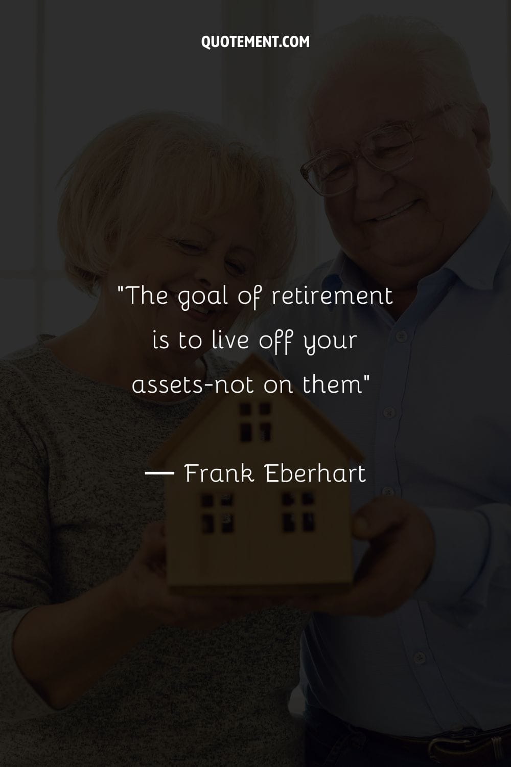 Senior couple with a toy house representing humorous retirement quote