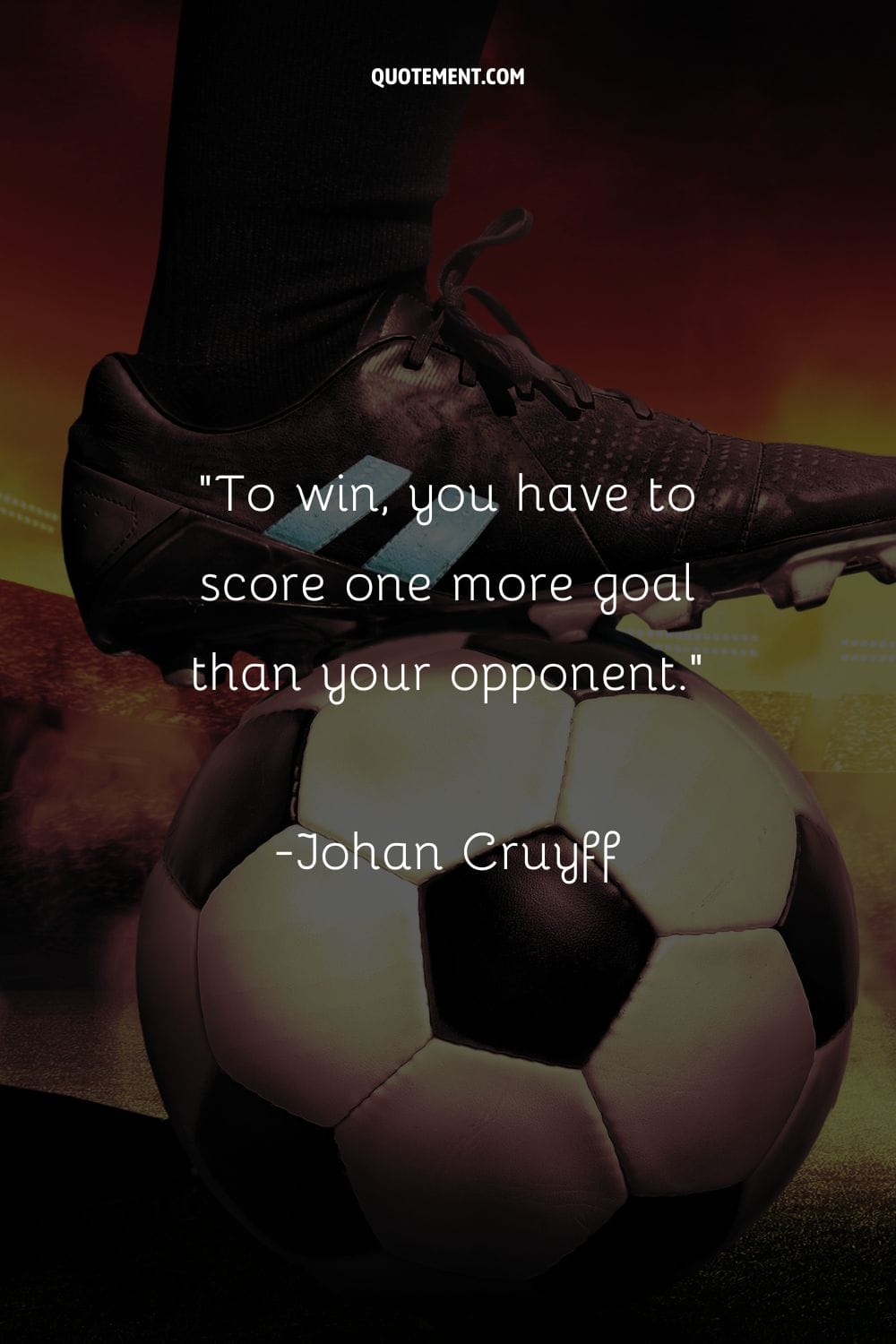 Soccer star in black cleats, foot on the ball representing quote for soccer team