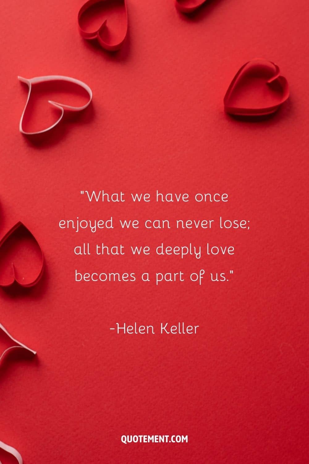 paper hearts on a bold red backdrop representing the best lost love quote