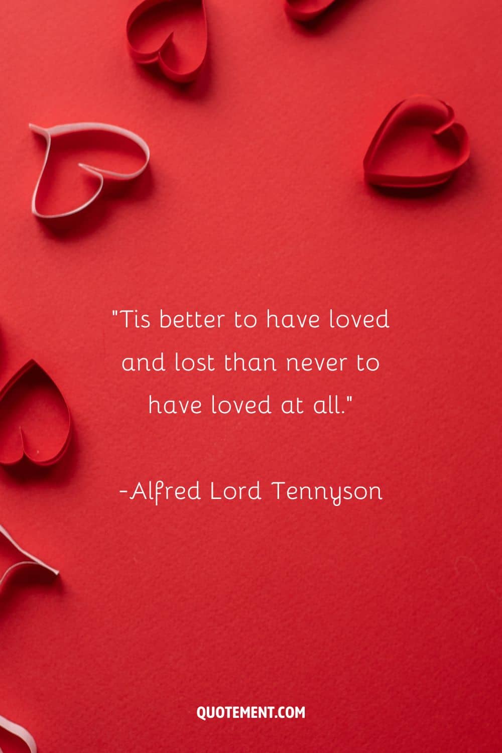 small paper hearts on a red background representing the best quote about love and loss