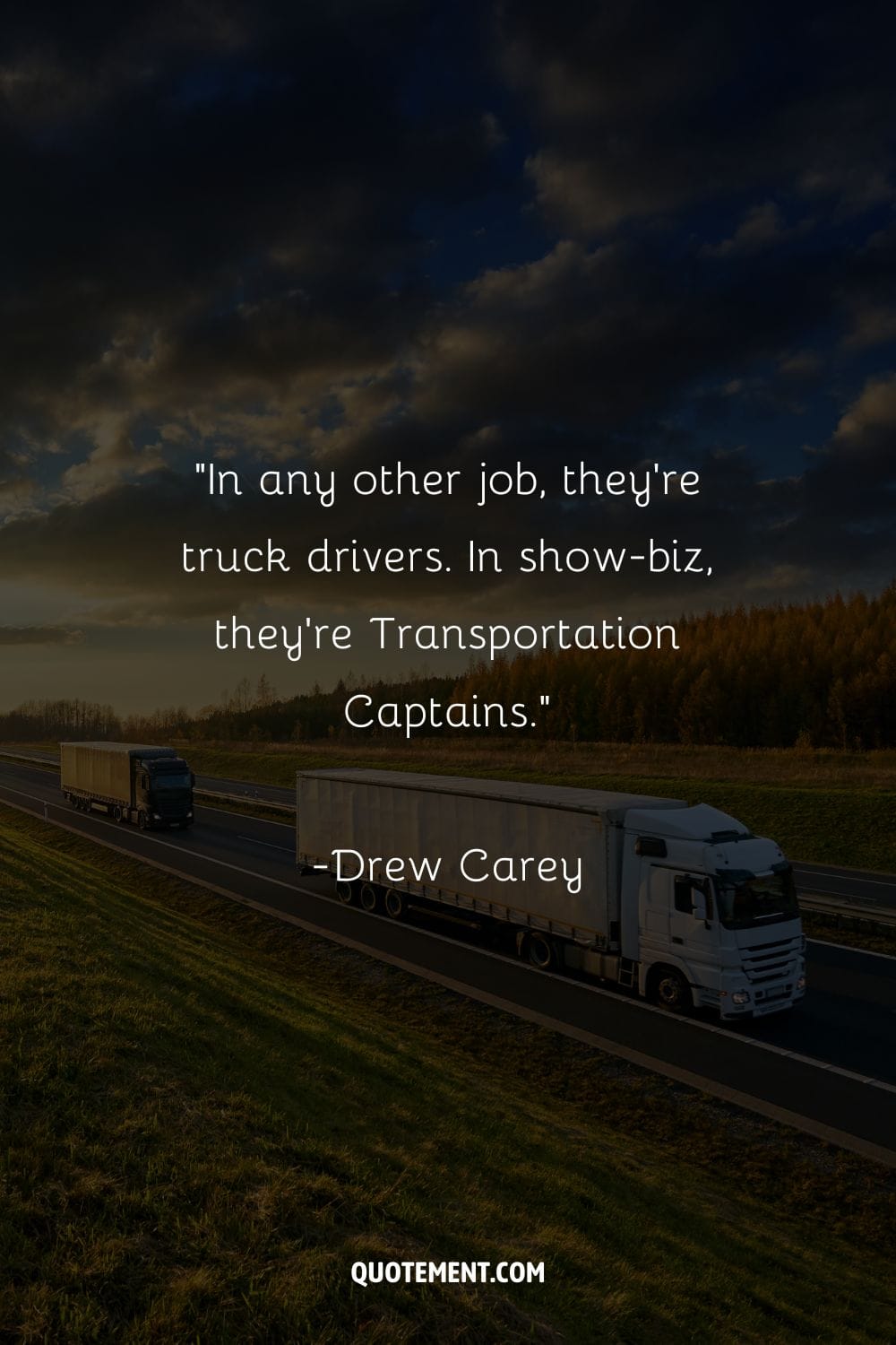 trucks on road with clouds overhead