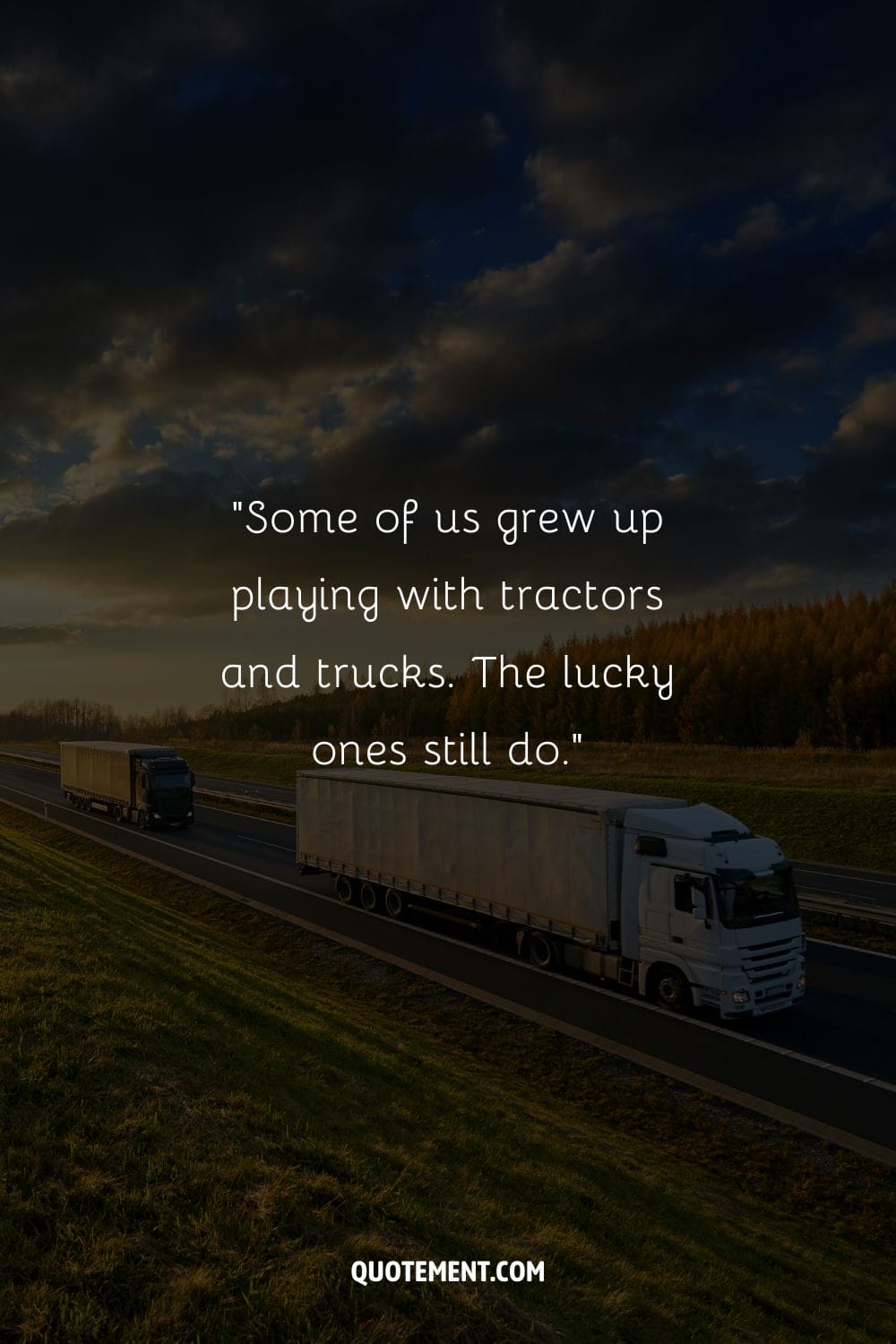 two trucks on a cloudy day on the road