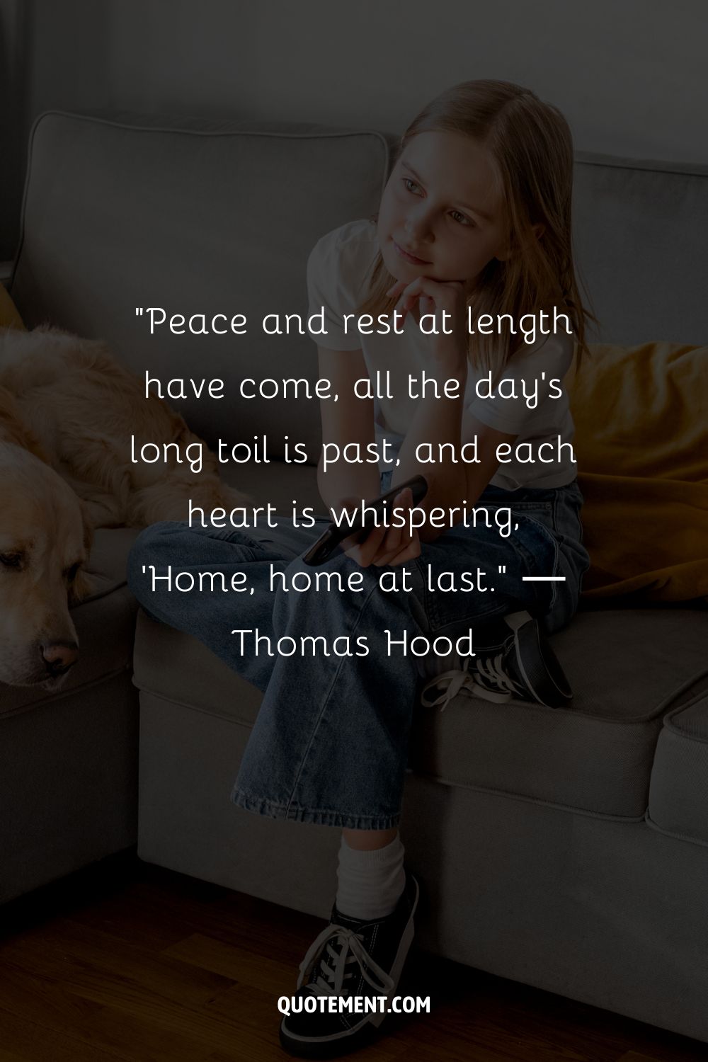 A child and a dog enjoying their time representing a welcome home quote
