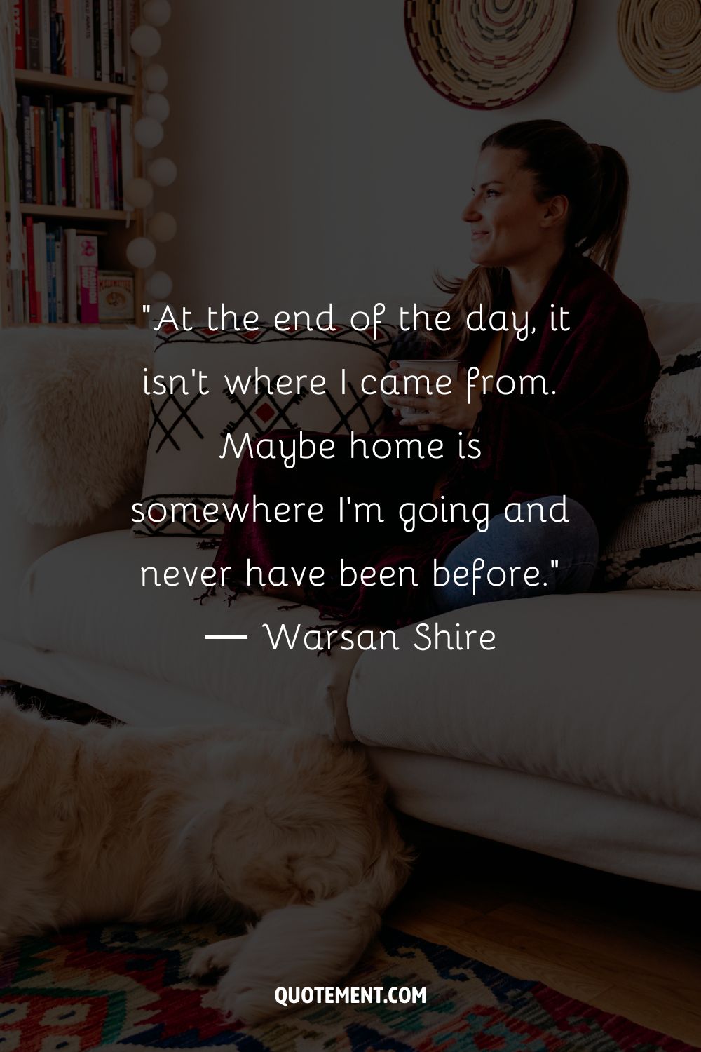 A woman relaxing at home on a sofa representing the best quote about home
