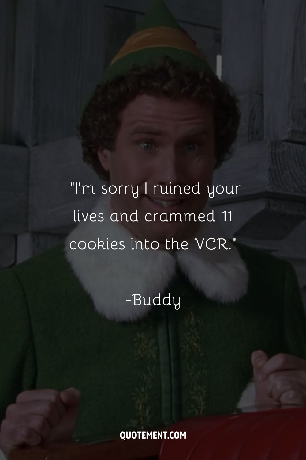 Buddy the Elf in his green costume.