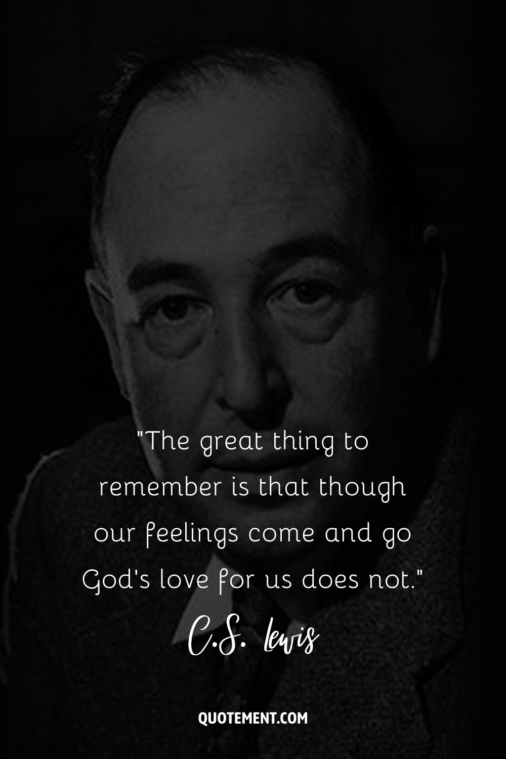 C.S. Lewis exudes poise in grayscale, dressed in a coat and tie