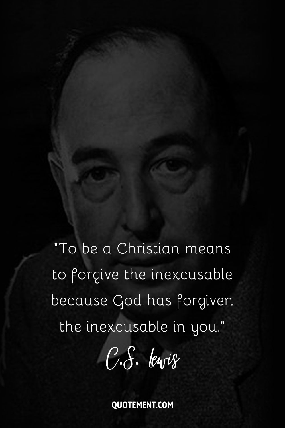 C.S. Lewis's portrait captured in grayscale