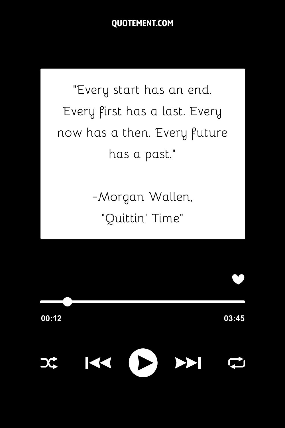 "Todo comienzo tiene un final. Todo principio tiene un final. Todo ahora tiene un entonces. Todo futuro tiene un pasado". - Morgan Wallen, "Salir del tiempo"