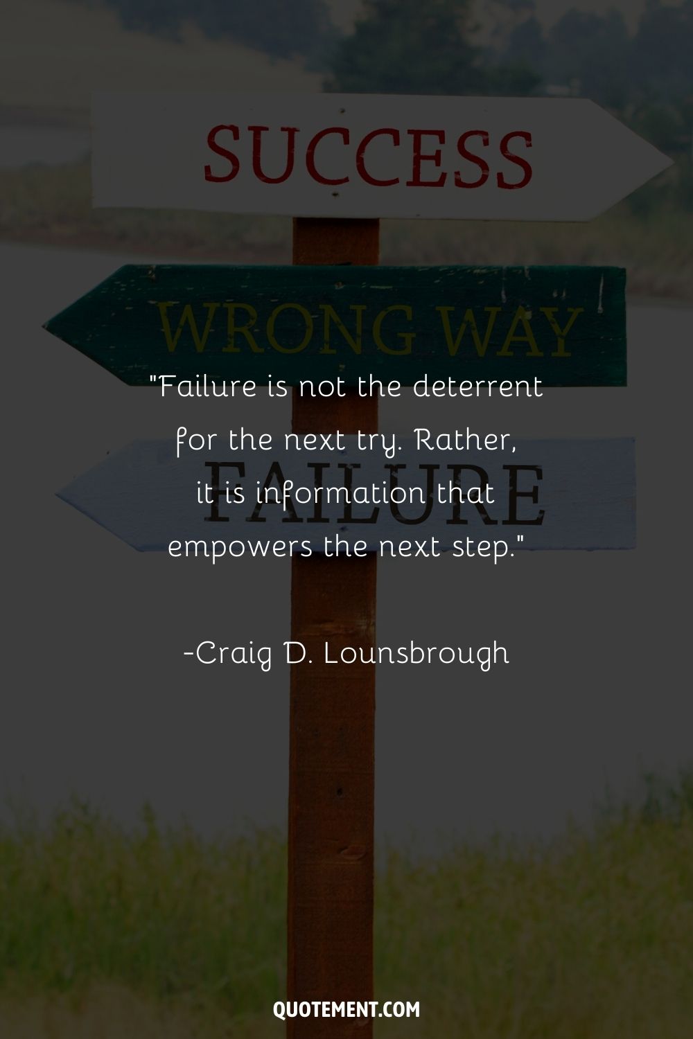 “Failure is not the deterrent for the next try. Rather, it is information that empowers the next step.” ― Craig D. Lounsbrough