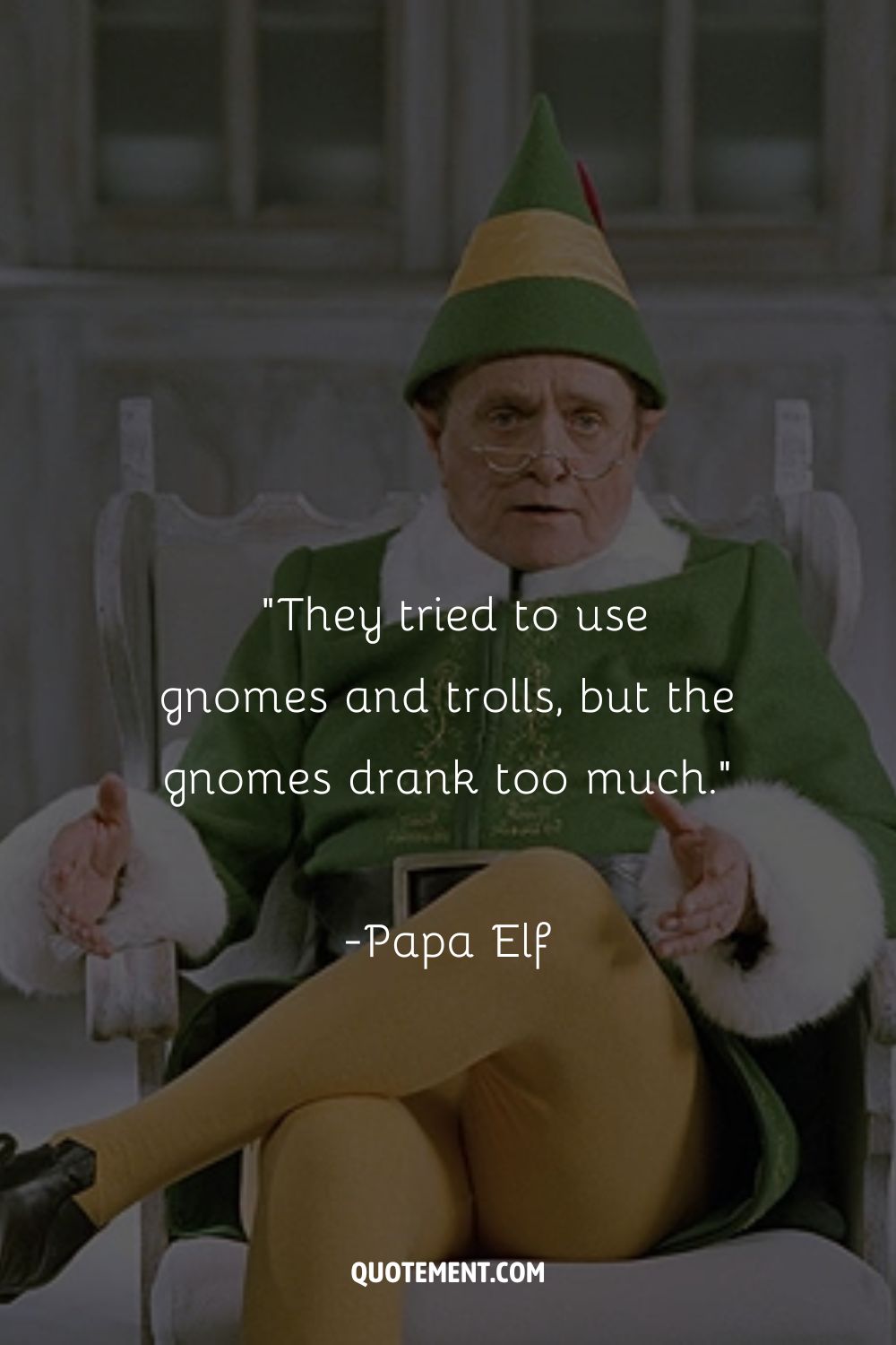 Image of Papa the Elf sitting engaged in conversation.