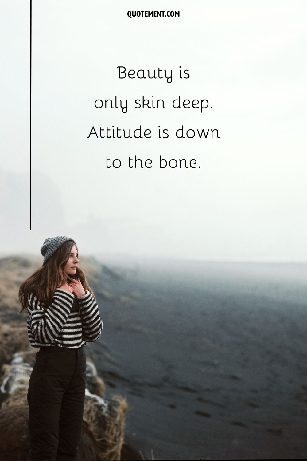 a girl standing by the beach representing top attitude caption
