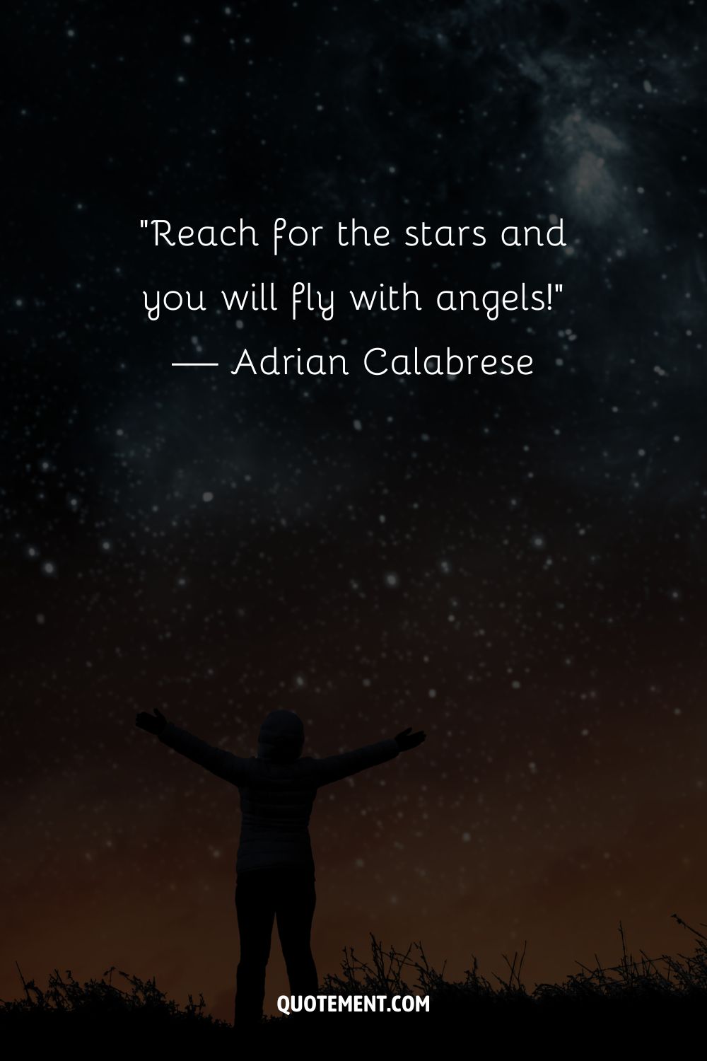 A person in a pose of freedom or joy against the night sky representing a star in the sky quote
