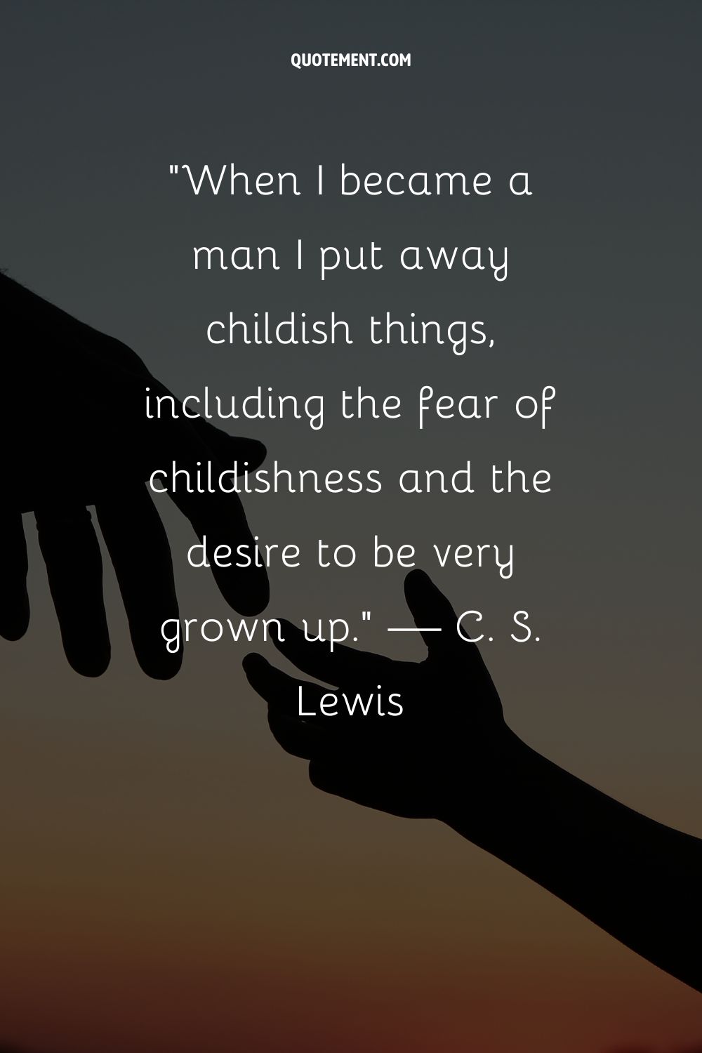 Grown hand reaches for child's representing a grown-up quote.