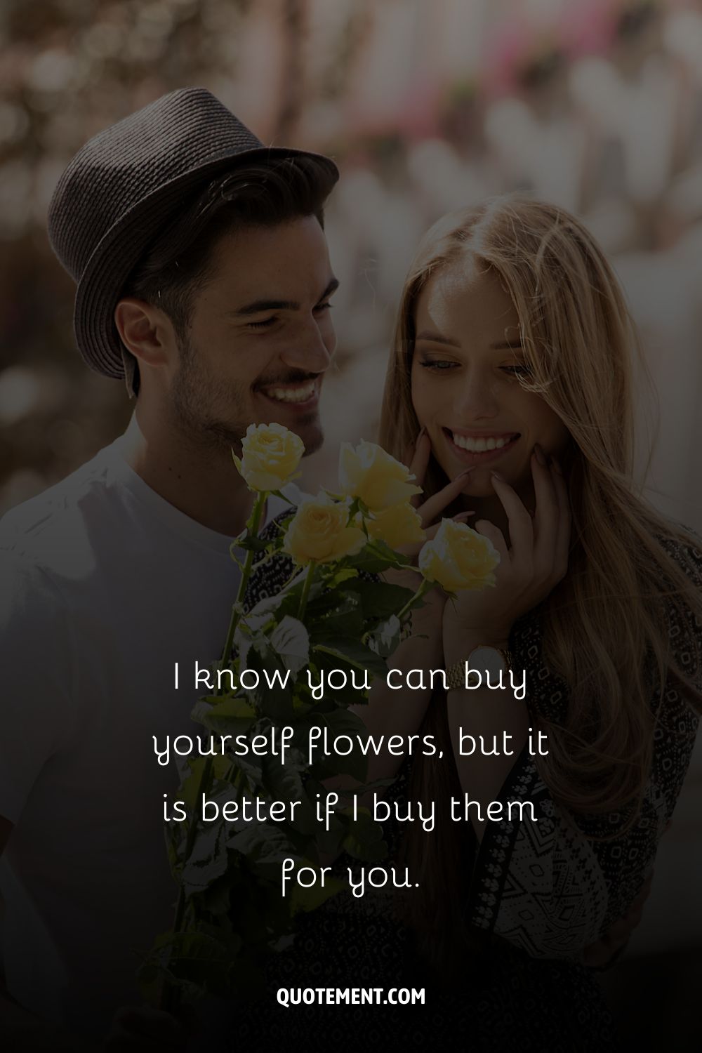 a couple holding flowers representing flower pick up line