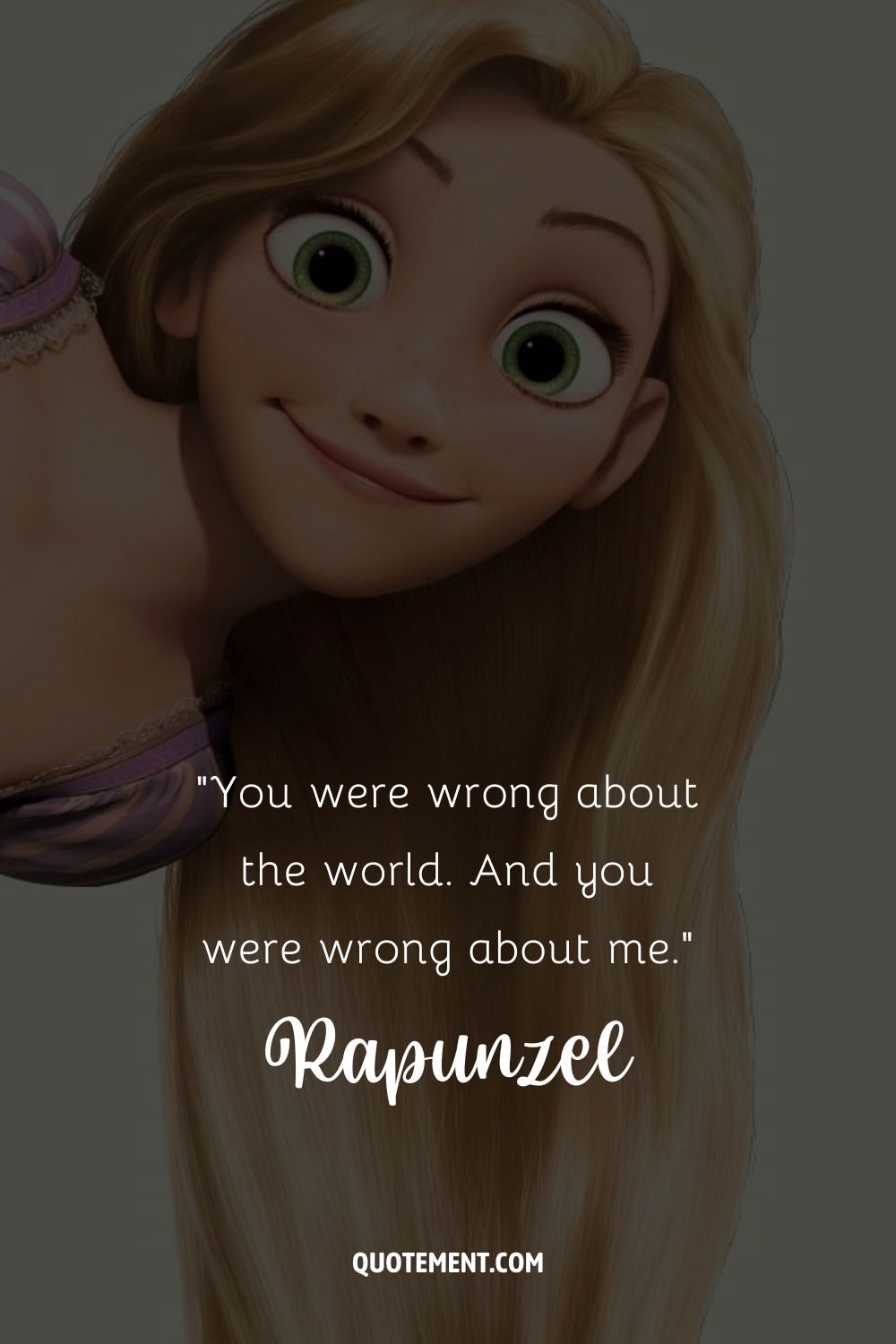 blonde cartoon character with green eyes representing tangled quote