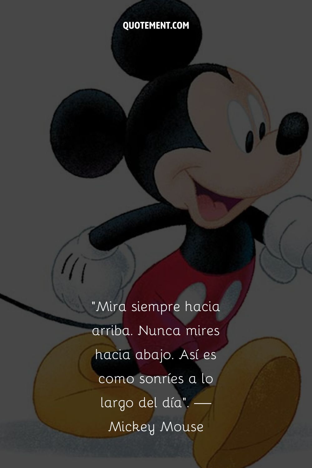 Ilustración de un Mickey Mouse andante que representa la cita principal de Mickey Mouse