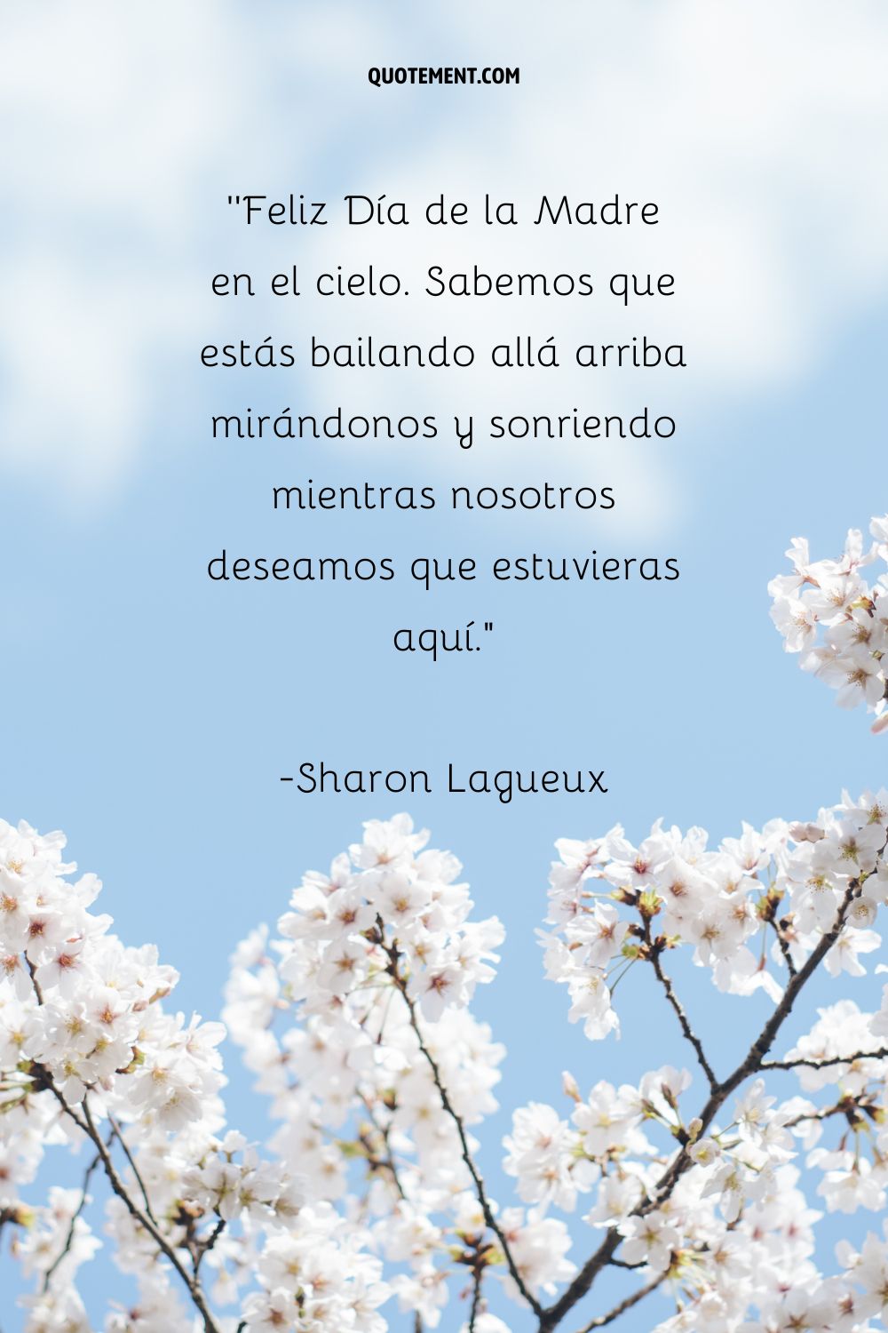 flores blancas bajo un cielo azul que representa un hermoso feliz día de la madre en el cielo cita