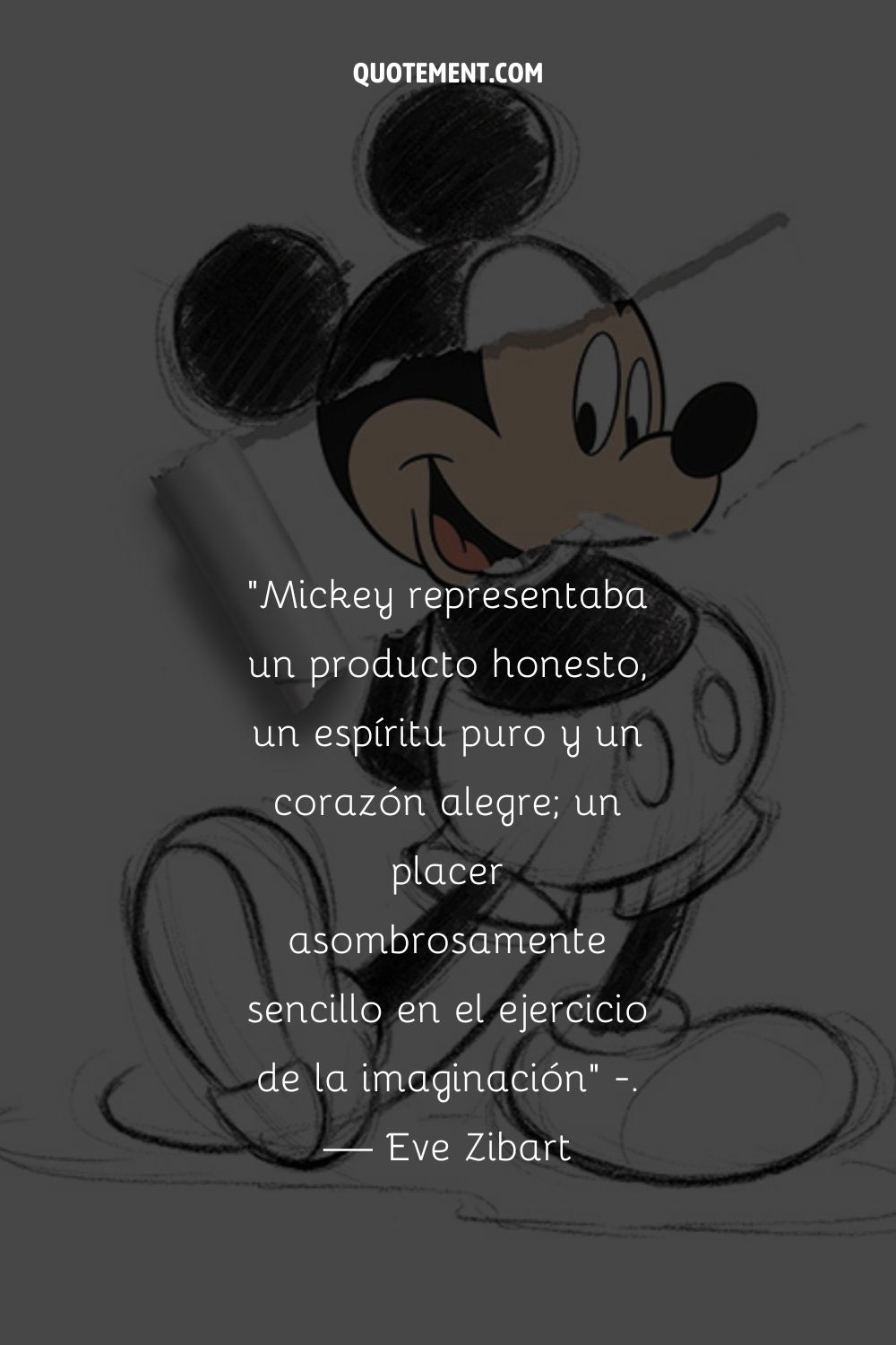 Un boceto de Mickey Mouse con expresión feliz