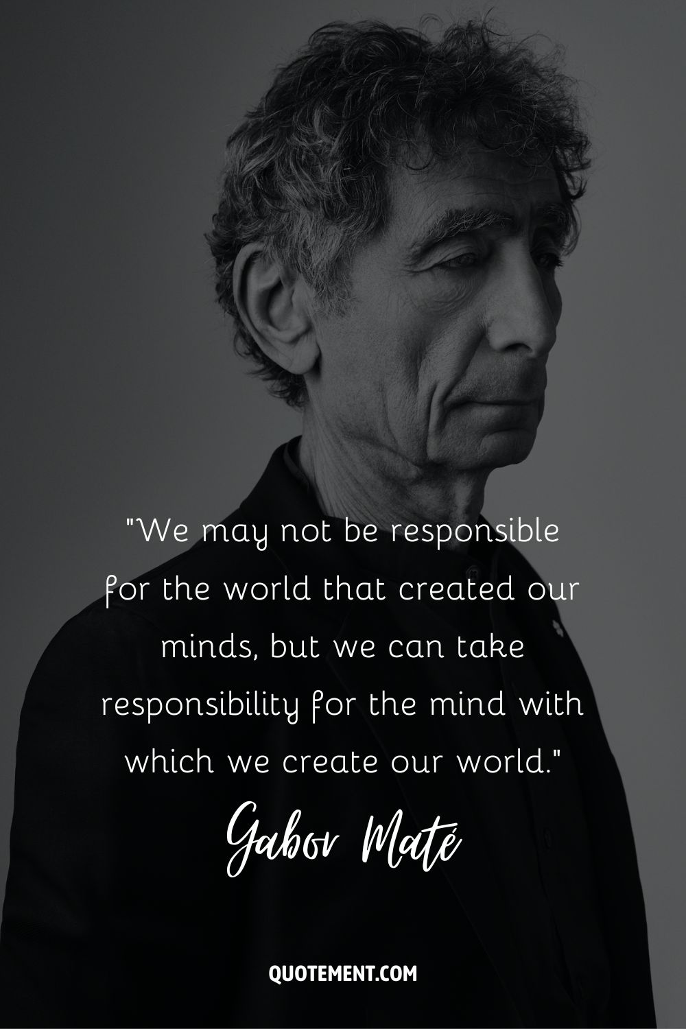 A black and white side portrait of Gabor Mate representing the best Gabor Mate quote
