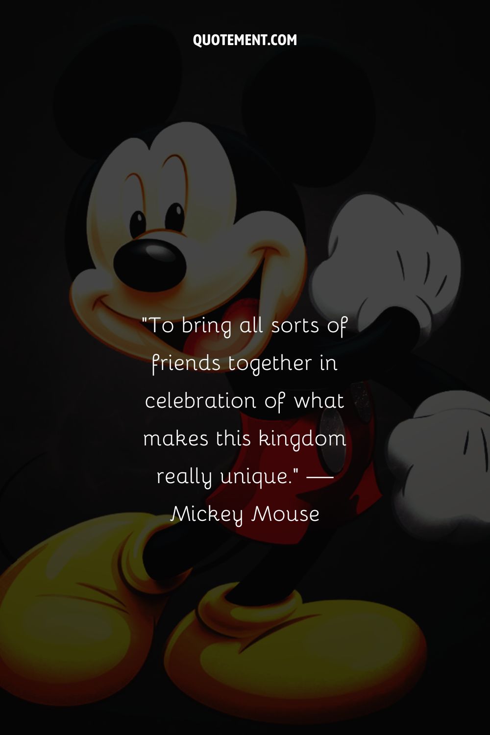 A cheerful Mickey Mouse set against a dark background
