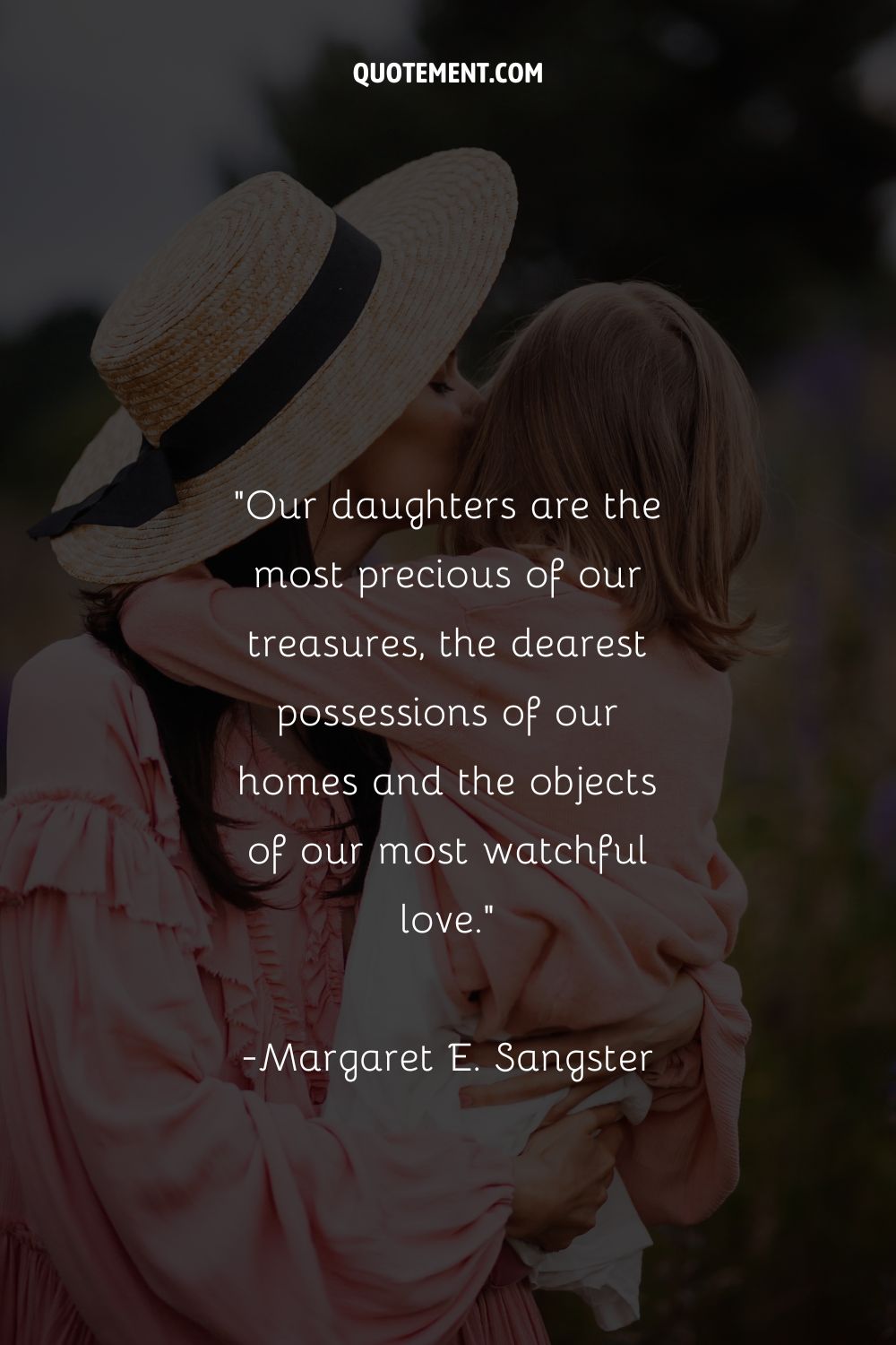 A woman kissing the forehead of a young girl representing an inspiring mom daughter quote