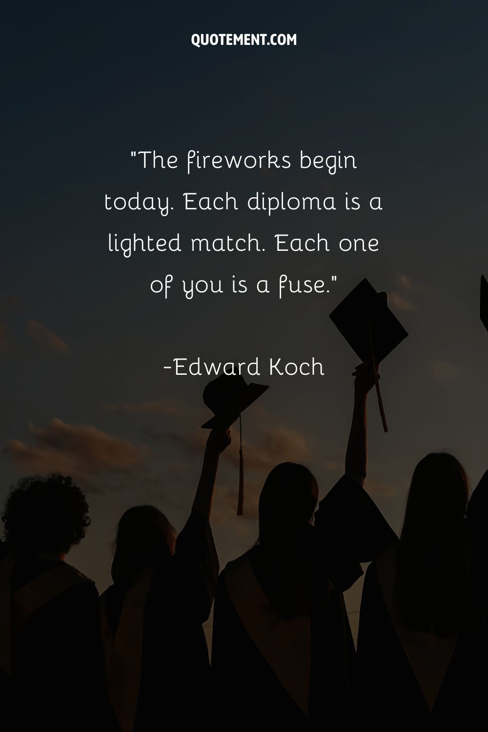 Students holding their caps in the air representing the best graduation quote
