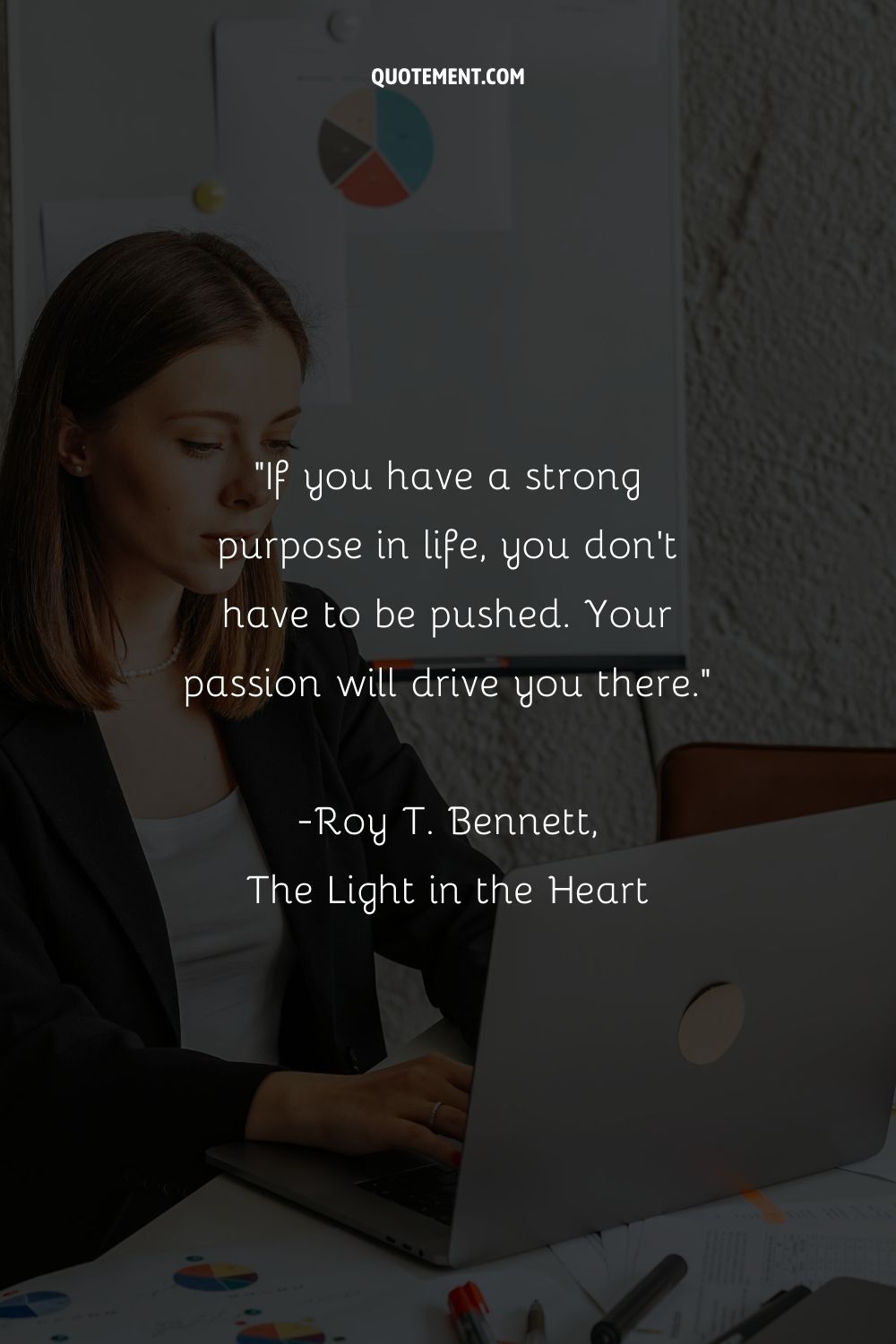 a woman working in office representing passion for work quote