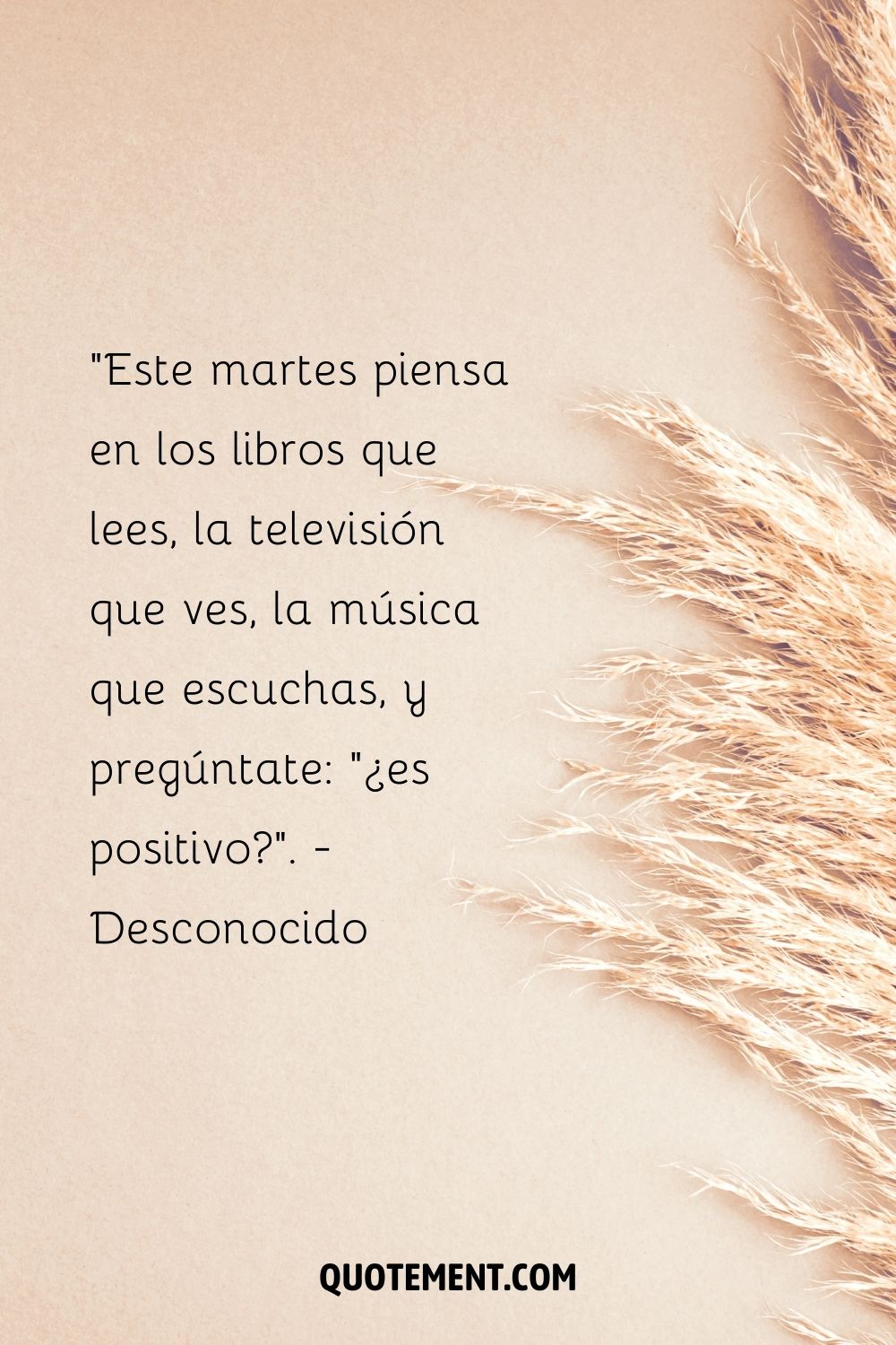 "Este martes piensa en los libros que lees, la televisión que ves, la música que escuchas y pregúntate "¿es positiva?"" - Desconocido