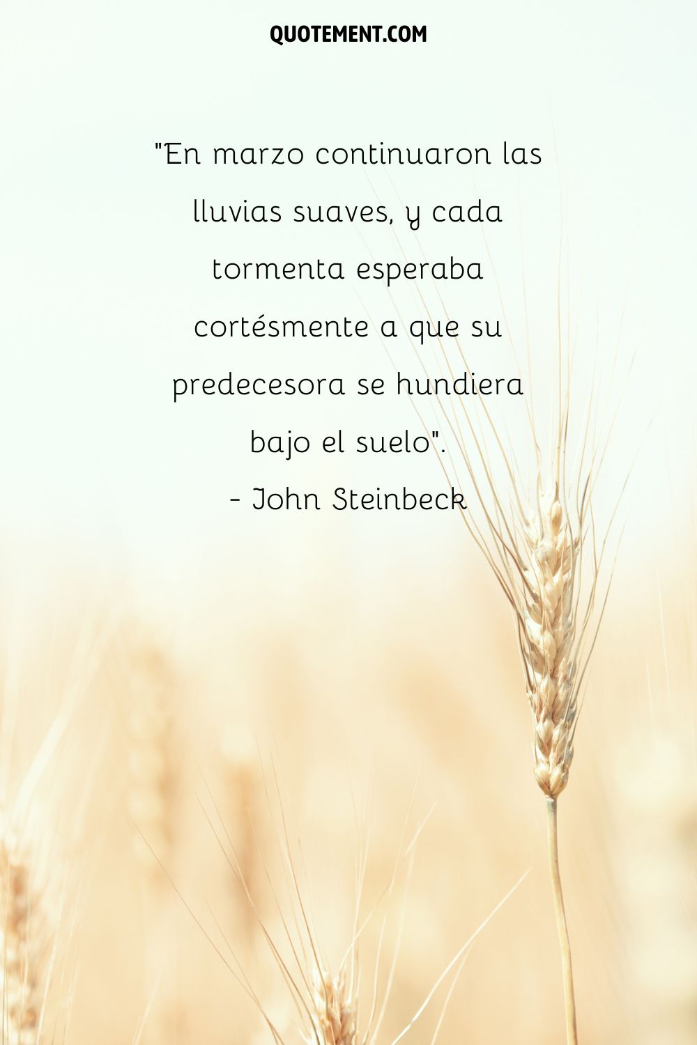 En marzo continuaron las suaves lluvias, y cada tormenta esperaba cortésmente hasta que su predecesora se hundía bajo el suelo. - John Steinbeck