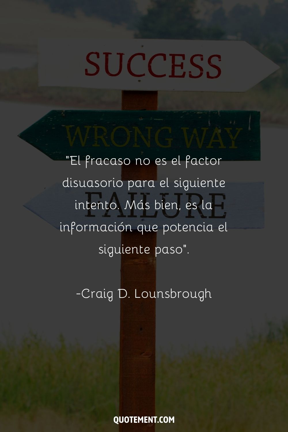 "El fracaso no es el factor disuasorio para el siguiente intento. Más bien, es la información que potencia el siguiente paso". - Craig D. Lounsbrough